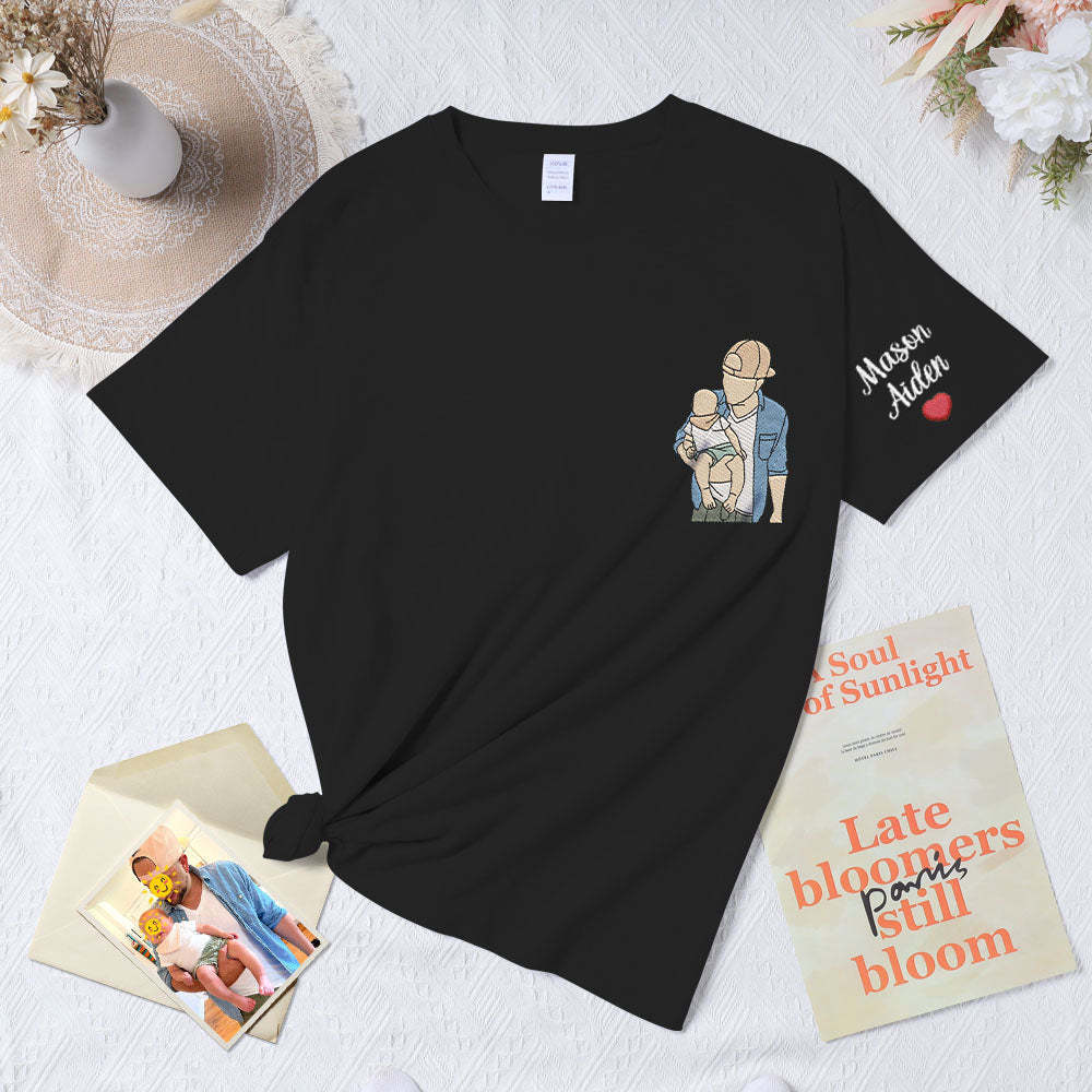 Maglietta Personalizzata Ricamata Per La Festa Del Papà, Maglietta Con Foto Del Papà, Regalo Ricamato Per Padre E Figlio Per La Festa Del Papà - mymoonlampit