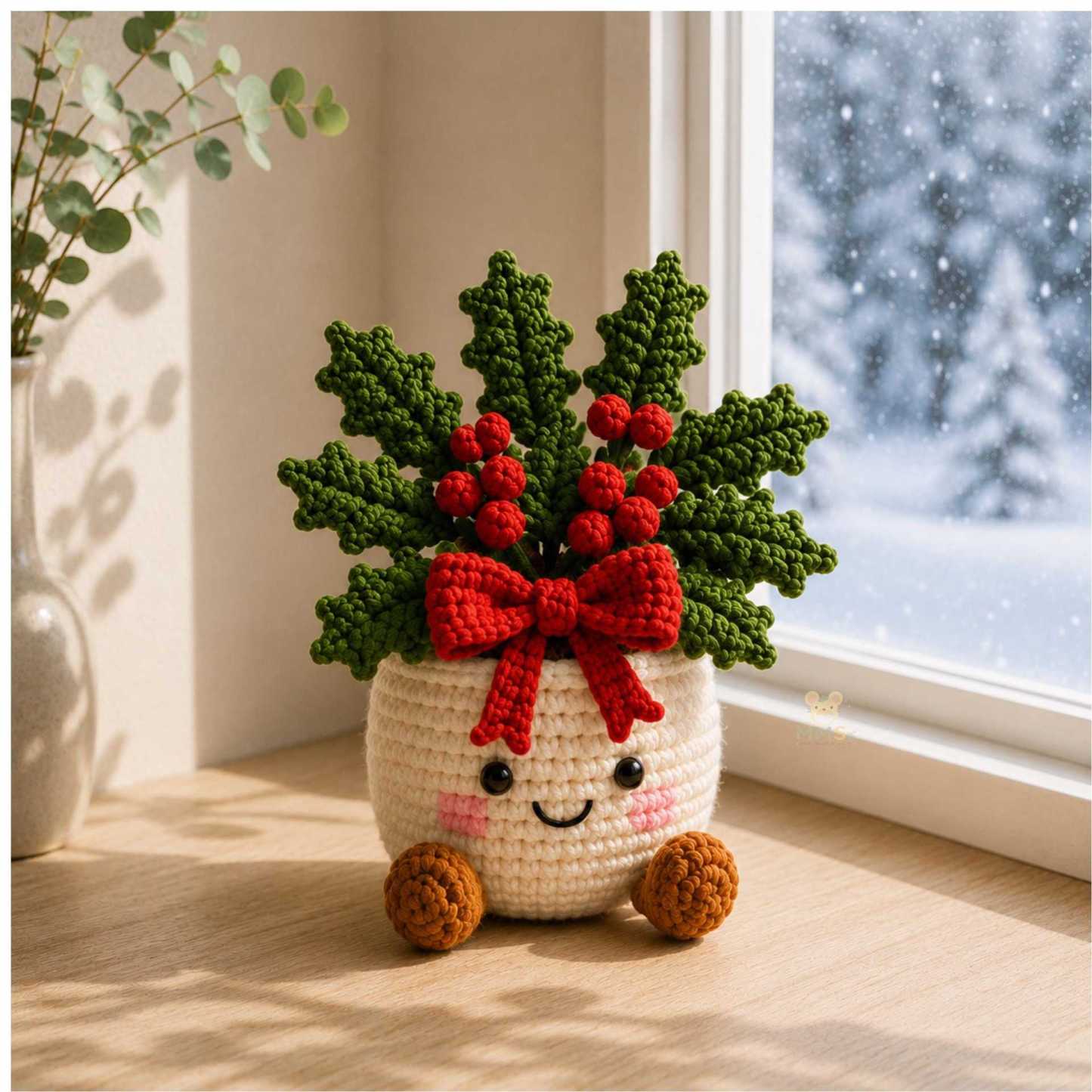 Decorazione Natalizia All'uncinetto Fatta A Mano A Forma Di Vaso Di Piante – Ornamento Festivo Da Scrivania, Regalo Perfetto Per Casa, Ufficio E Feste. - mymoonlampit