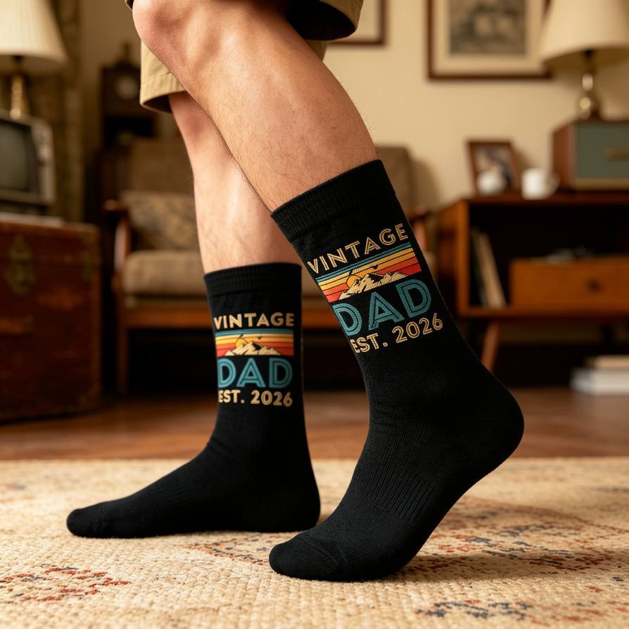 Vintage-socken „papa – Gegründet 2026“, Geschenk Zum Ersten Vatertag, Socken Für Frischgebackene Väter, Geschenk Für Den Ehemann, Retro-socken Zum Vatertag, Befördert Zum Papa 2026 - FotoSocken