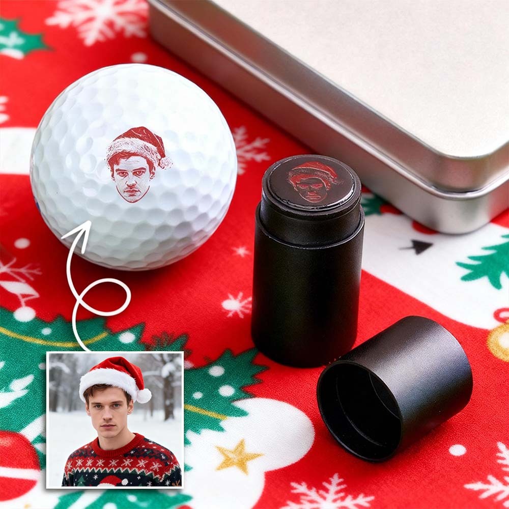 Benutzerdefinierter Foto-golfball-stempel Mit Metall-aufbewahrungsbox, Foto Und Text, Geschenkidee Zum Geburtstag, Weihnachtsmann Für Golfspieler - FotoSocken