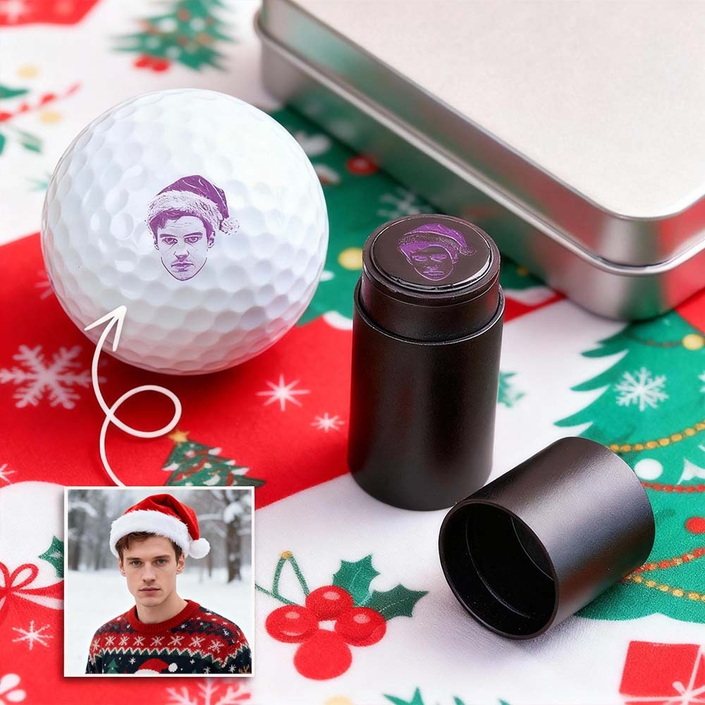 Benutzerdefinierter Foto-golfball-stempel Mit Metall-aufbewahrungsbox, Foto Und Text, Geschenkidee Zum Geburtstag, Weihnachtsmann Für Golfspieler - FotoSocken