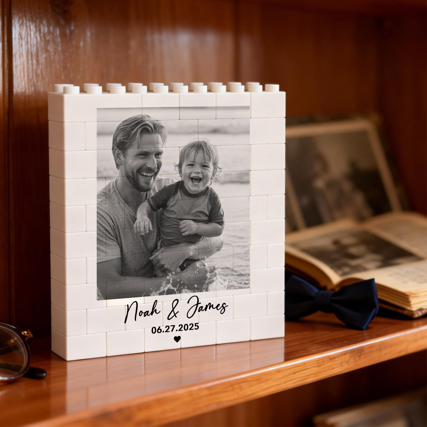 Personalisierter Fotopuzzle-rahmen Aus Bausteinen – Ein Liebevolles Geschenk Zum Vatertag - FotoSocken