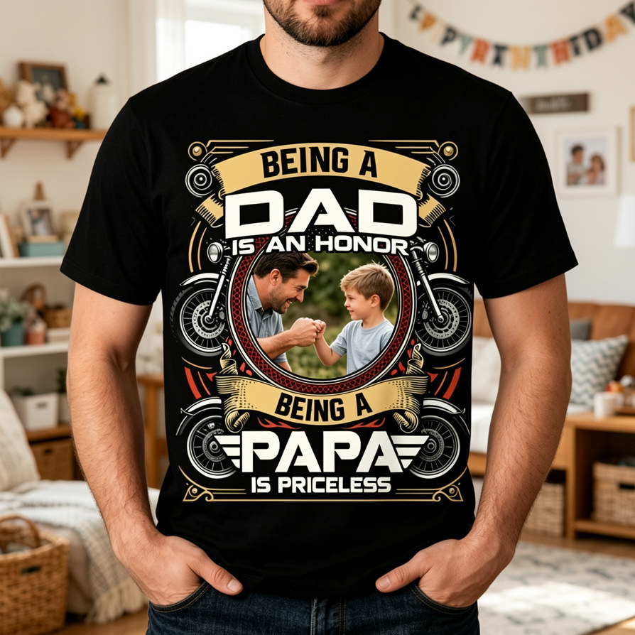 Individuelles Herren-Foto-T-Shirt – „Ein Vater Zu Sein Ist Eine Ehre, Ein Papa Zu Sein Ist Unbezahlbar“ - FotoSocken