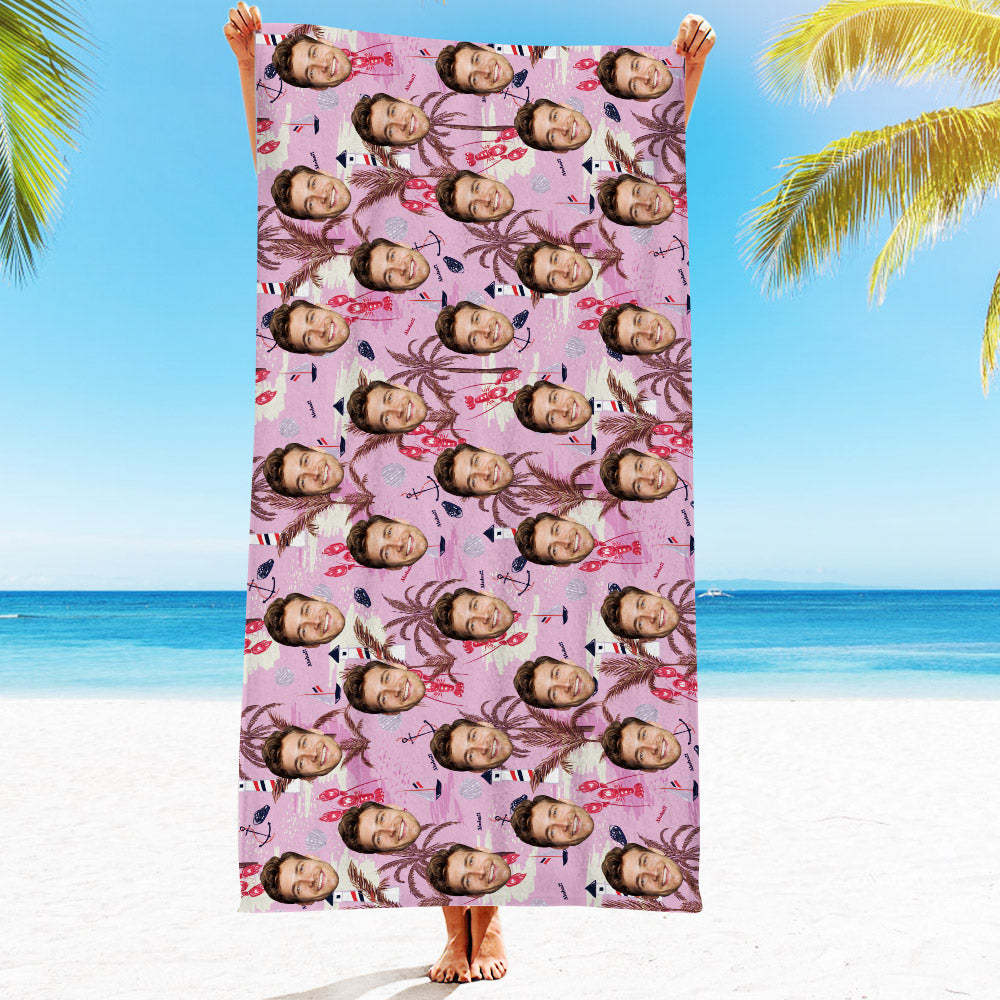 Strandtuch Mit Individuellem Gesicht, Individuelles Strandtuch Im Hawaiianischen Stil, Lustiges Geschenk - FotoSocken