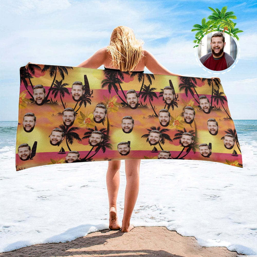 Strandtuch Mit Individuellem Gesicht, Individuelles Strandtuch Im Hawaiianischen Stil, Lustiges Geschenk - FotoSocken