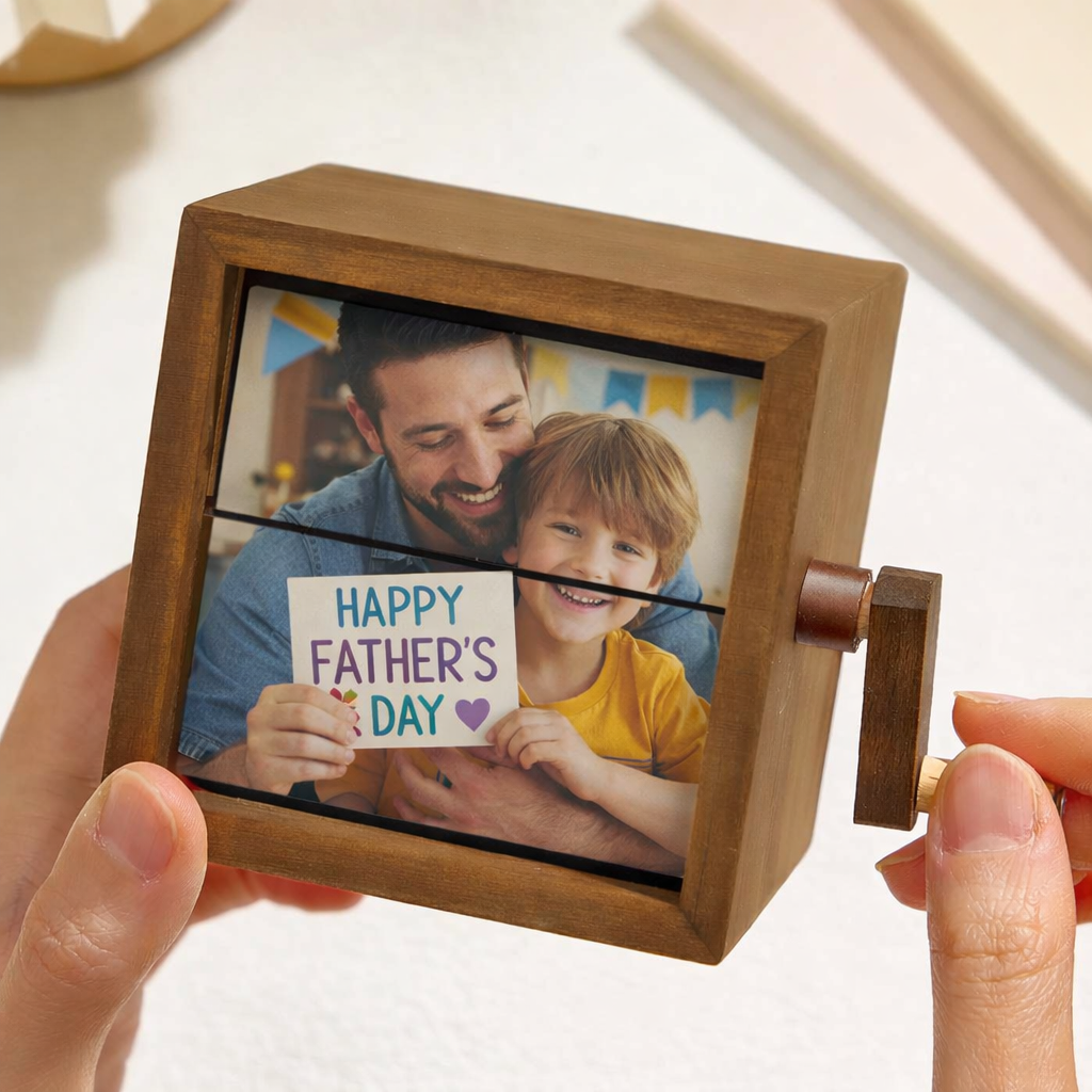 Benutzerdefinierte Foto-flipbook-rahmen-animationsmaschine Mechanische Handkurbel-flipbook-box Fotoalbum Mit Hellem Schwarzem Walnussholz Weihnachtsgeschenke