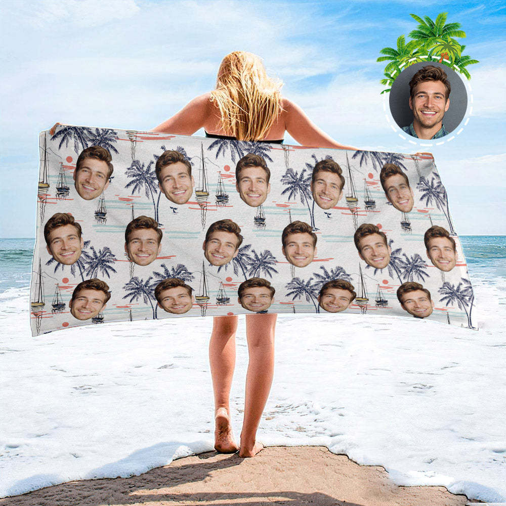 Strandtuch Mit Individuellem Gesicht, Individuelles Strandtuch Im Hawaiianischen Stil, Lustiges Geschenk - FotoSocken