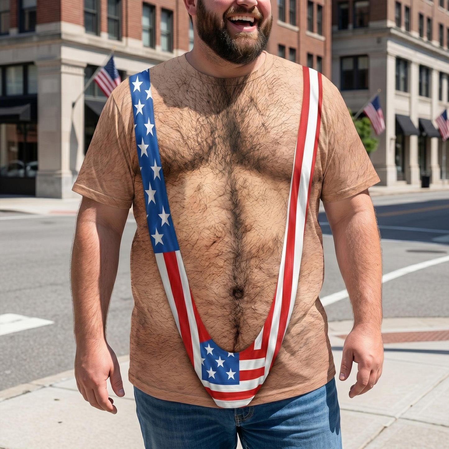 3D Hairy Body Swimsuit For For Men, Funny Patriotic - Personalized Shirt - FotoSocken
