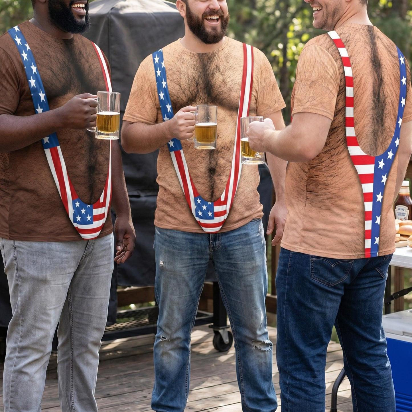 3D Hairy Body Swimsuit For For Men, Funny Patriotic - Personalized Shirt - FotoSocken