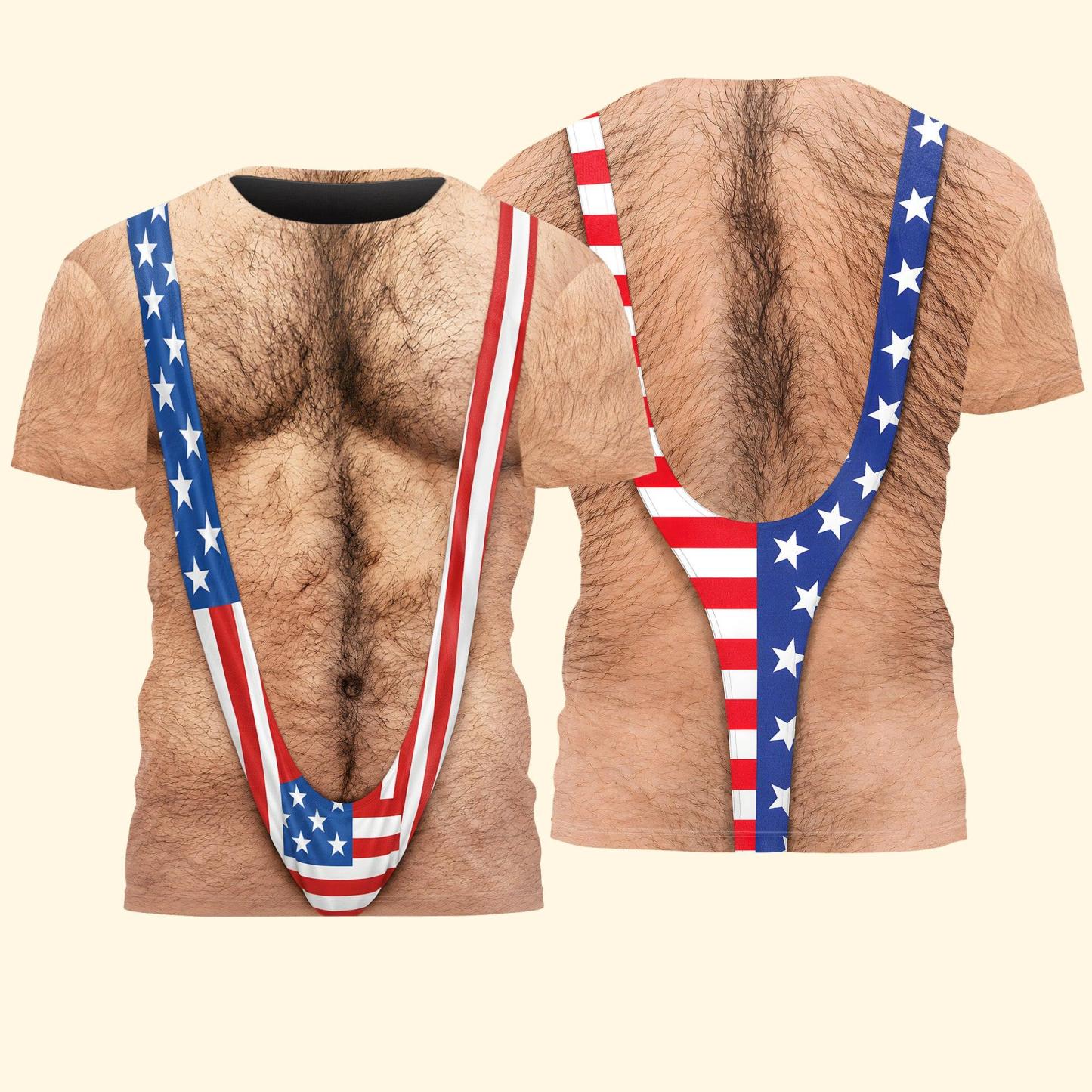 3D Hairy Body Swimsuit For For Men, Funny Patriotic - Personalized Shirt - FotoSocken