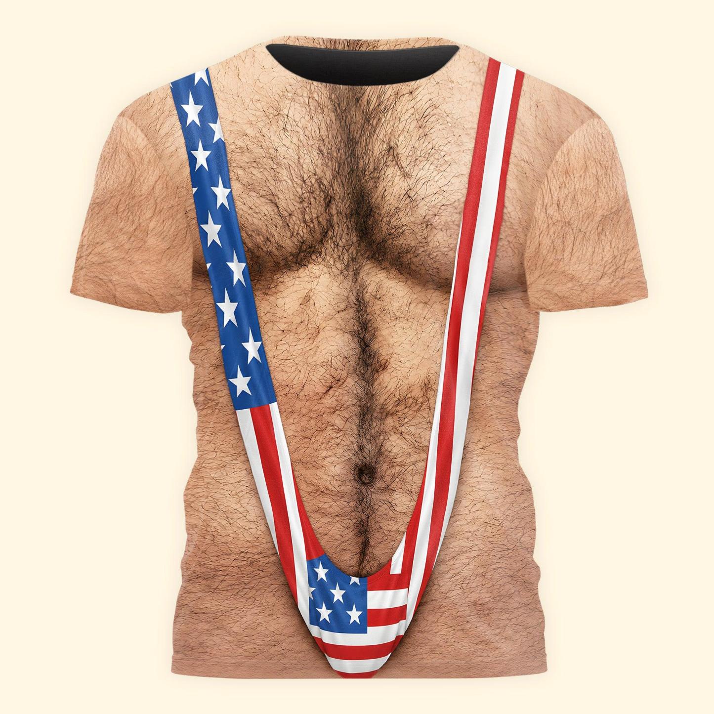 3D Hairy Body Swimsuit For For Men, Funny Patriotic - Personalized Shirt - FotoSocken