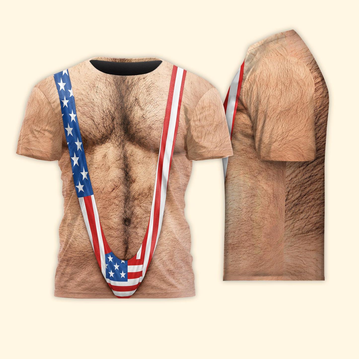 3D Hairy Body Swimsuit For For Men, Funny Patriotic - Personalized Shirt - FotoSocken