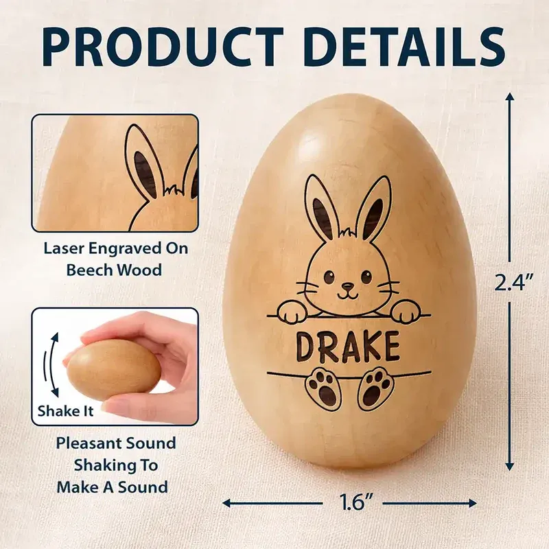 Niedlicher Hase Mit Namen - Personalisierte Musikalische Osterei-rassel Aus Holz - FotoSocken