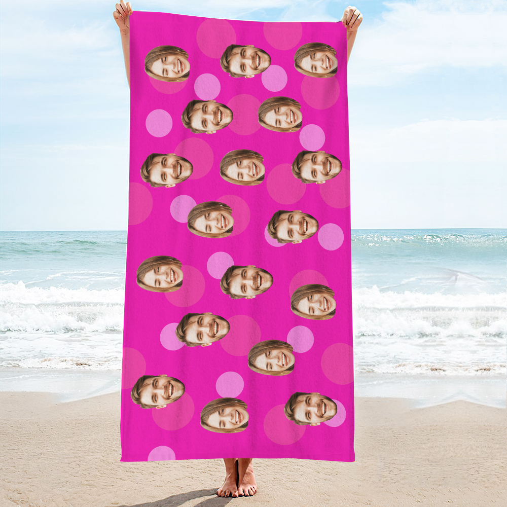 Personalisiertes Strandtuch Mit Gesicht, Individuelles Strandtuch, Lustiges Geschenk, Rosa - FotoSocken