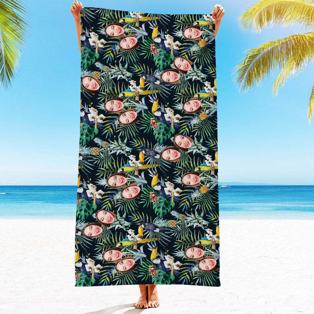 Strandtuch Mit Individuellem Gesicht, Individuelles Strandtuch Im Hawaiianischen Stil, Lustiges Geschenk - FotoSocken