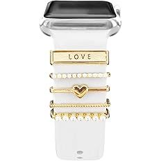 5 Stück Charms Für Apple Watch-armband, Diamant- Und Metallschmuck, Dekorativer Ring, Silikonarmband, Zubehör - FotoSocken