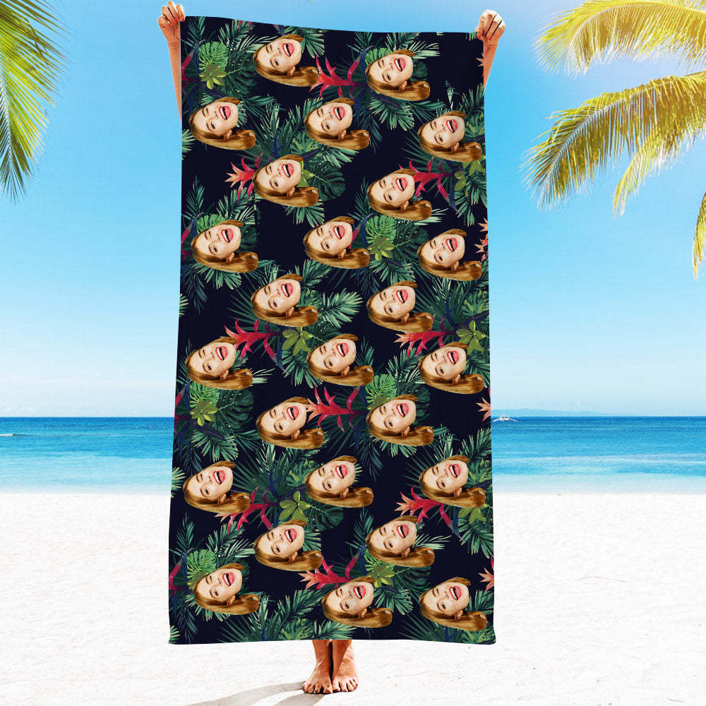 Strandtuch Mit Individuellem Gesicht, Individuelles Strandtuch Im Hawaiianischen Stil, Lustiges Geschenk - FotoSocken