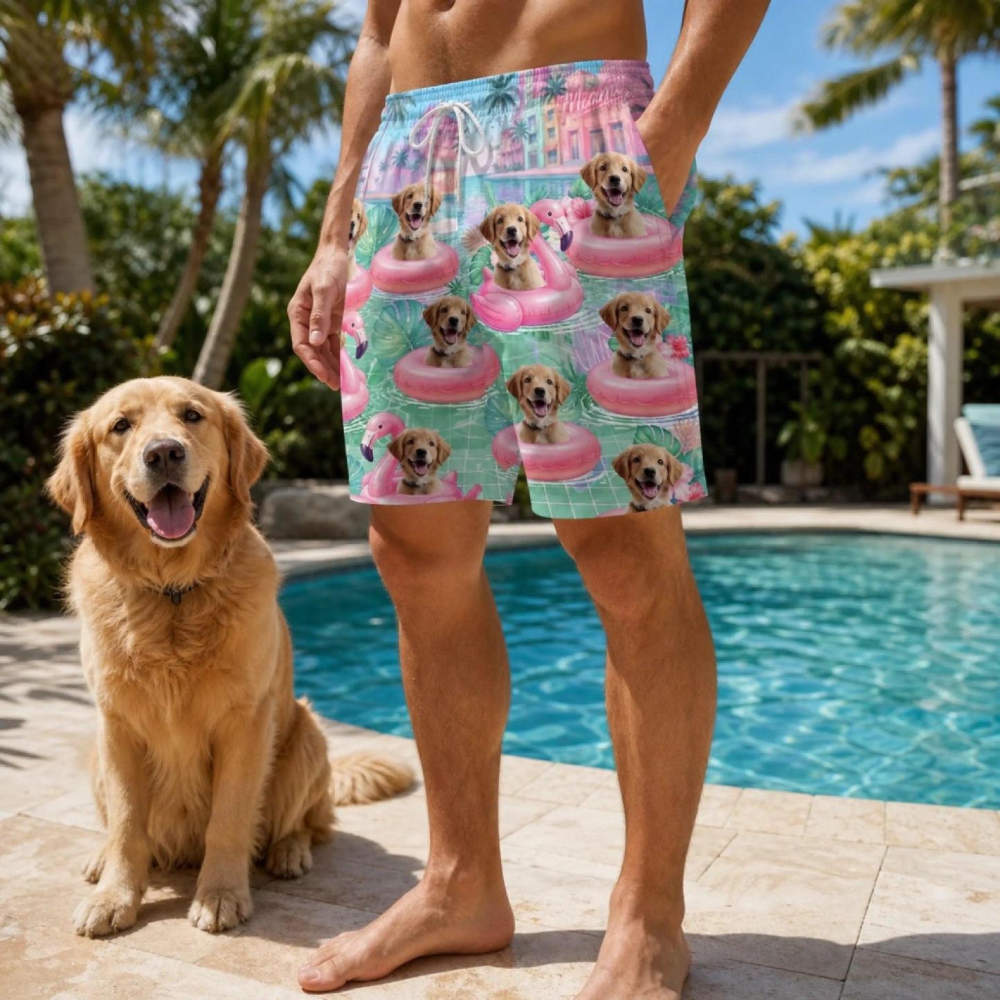 Benutzerdefinierte Tropische Hawaiianische Aloha-Strandshorts Für Männer Mit Foto – Personalisierte Sommerurlaubs- Und Reisegeschenke Für Hunde- Und Katzenliebhaber, Hundeväter Und -mütter, Katzenbesitzer – Präsident Des Flamingo Float Club - FotoSocken