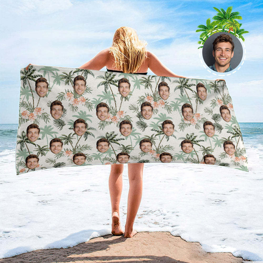 Strandtuch Mit Individuellem Gesicht, Individuelles Strandtuch Im Hawaiianischen Stil, Lustiges Geschenk - FotoSocken