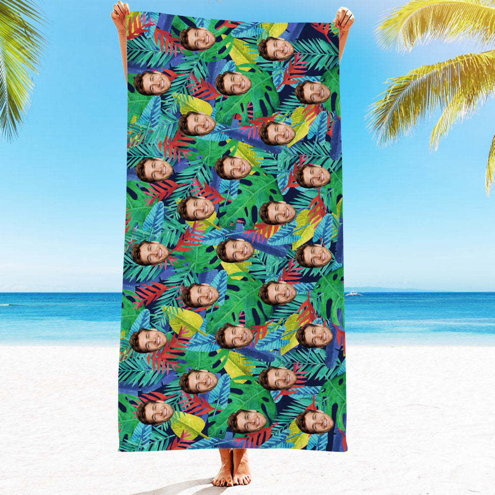 Strandtuch Mit Individuellem Gesicht, Individuelles Strandtuch Im Hawaiianischen Stil, Lustiges Geschenk - FotoSocken