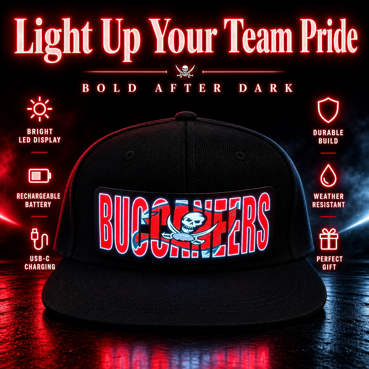 Fußball-Fan-Snapback-Kappe Mit Hellblauer LED-Beleuchtung - FotoSocken