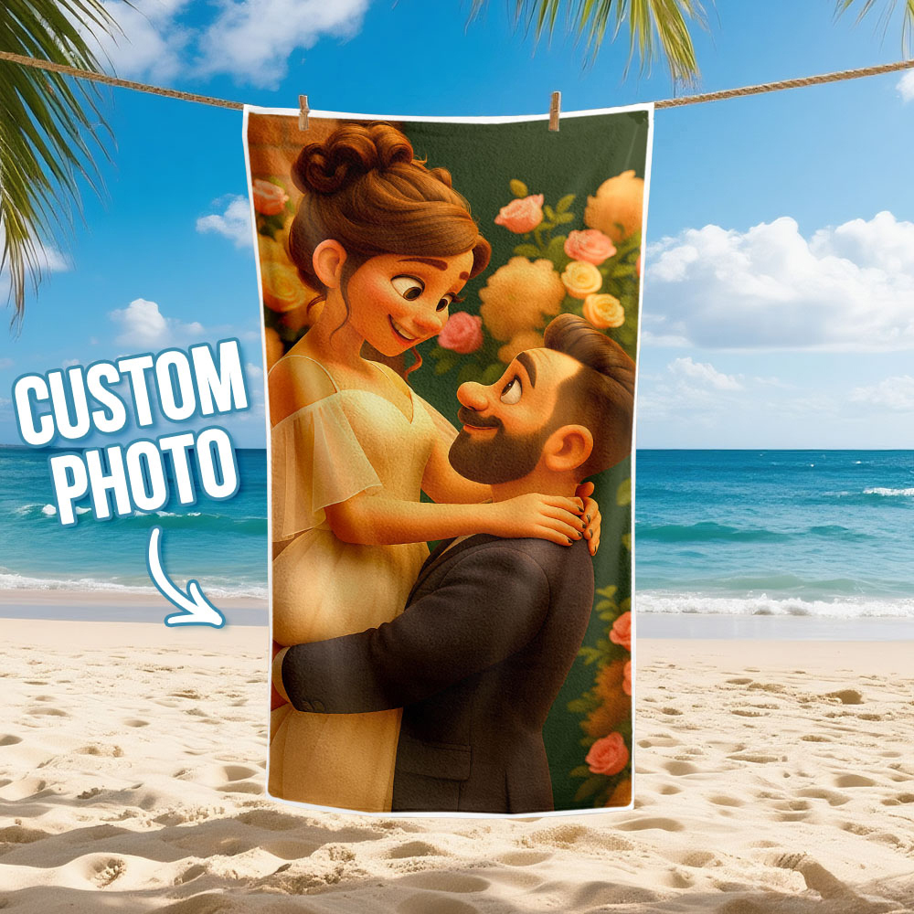 Personalisiertes Strandtuch Mit Cartoon-foto, Perfekt Für Familienausflüge, Geschenkidee - FotoSocken