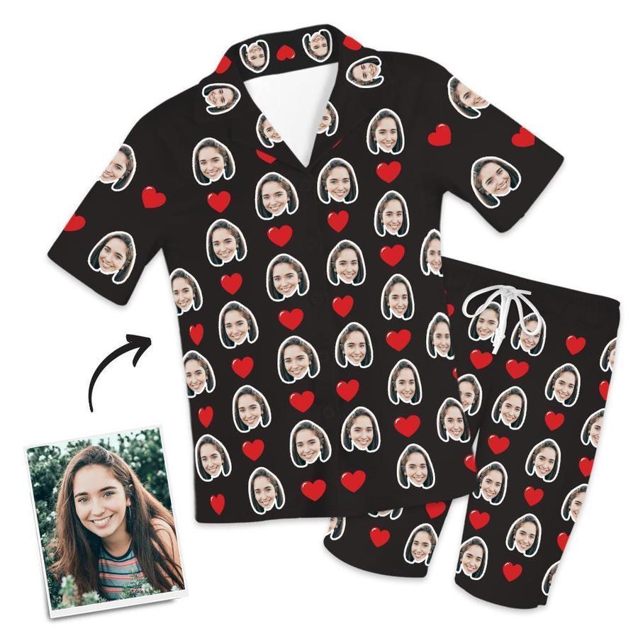Kundenspezifische Foto Kurzarm Pyjamas Herzen Pyjamas