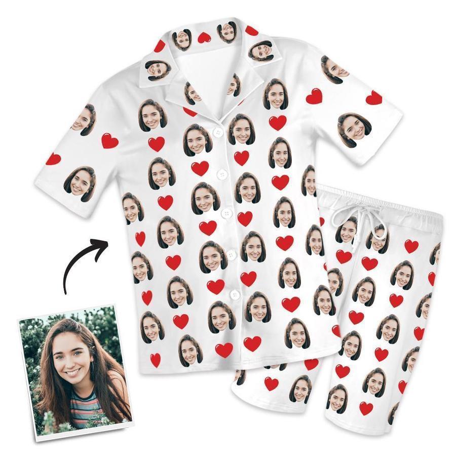 Kundenspezifische Foto Kurzarm Pyjamas Herzen Pyjamas