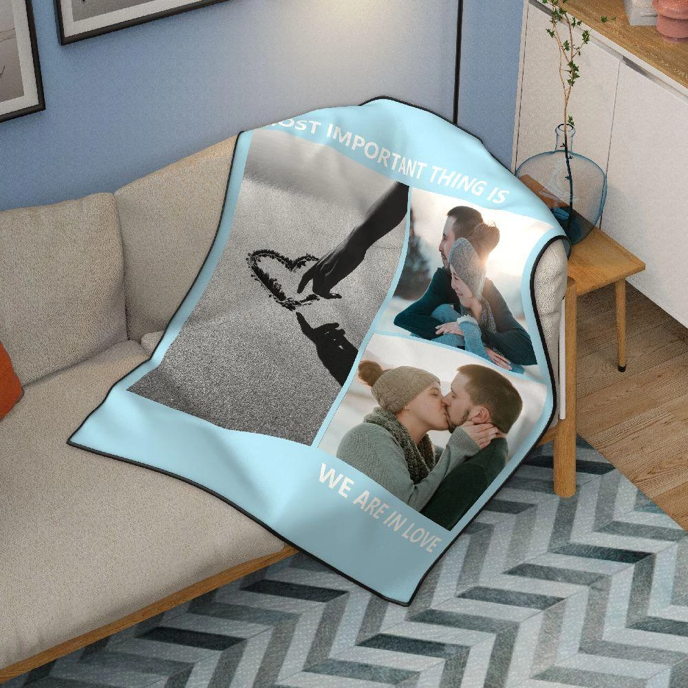 Personalisierte Liebe Mit 3 Fotos Benutzerdefinierte Fleecedecke