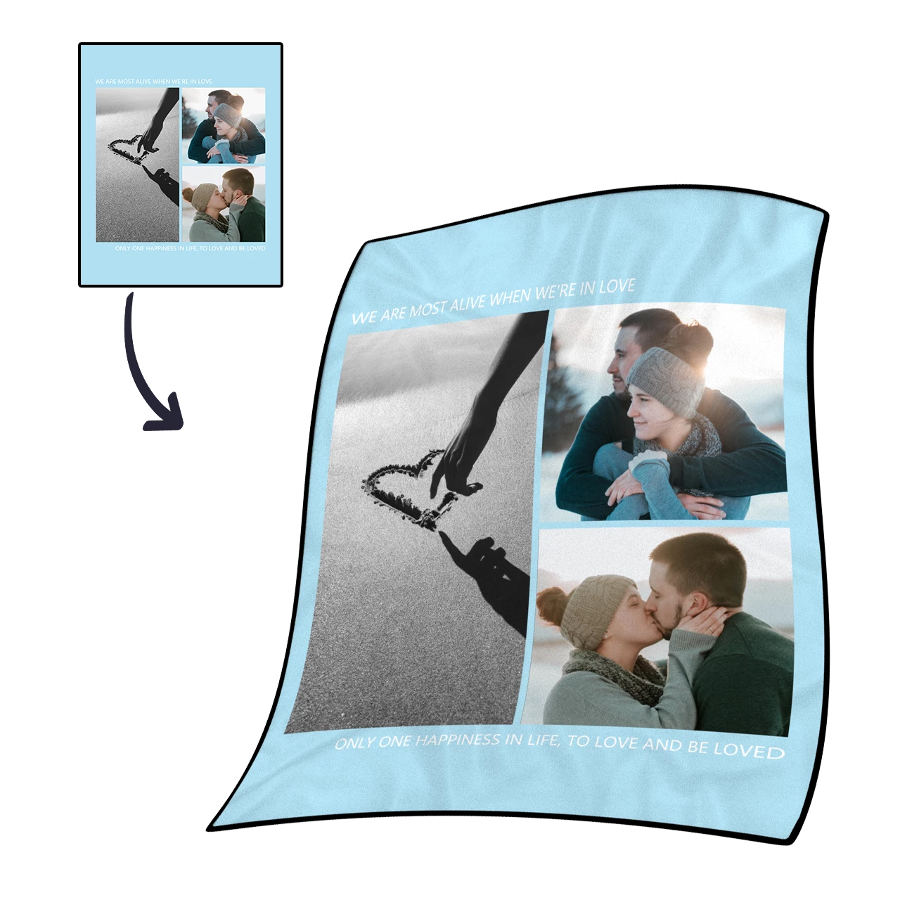 Personalisierte Liebe Mit 3 Fotos Benutzerdefinierte Fleecedecke
