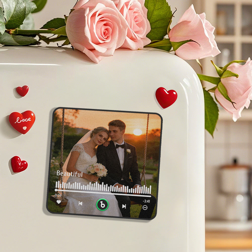 Personalisierter Musik-kühlschrankmagnet „liebesfilm & Unendlichkeits-musikalbum", Foto-musik-wandbild, Abspielbare Musikbewegung – Geschenkidee Zum Valentinstag - FotoSocken