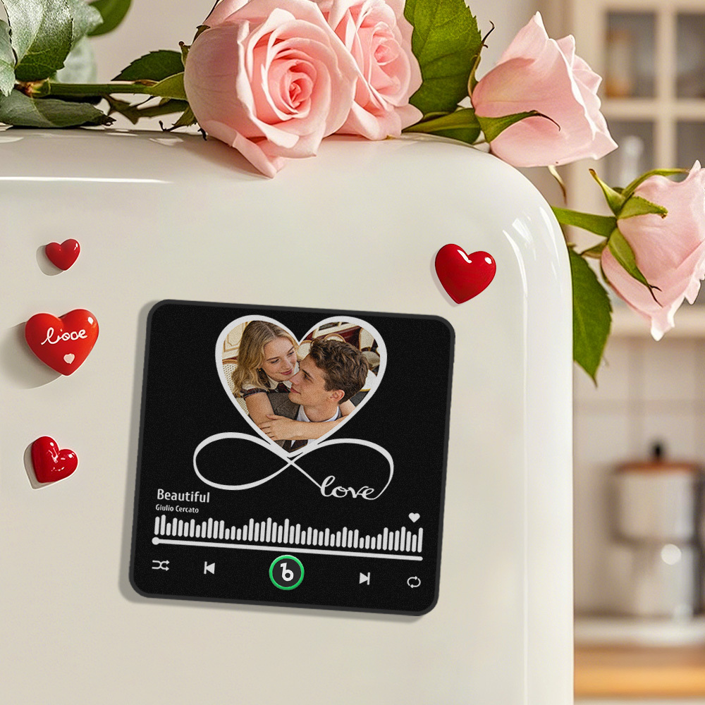 Personalisierter Musik-kühlschrankmagnet „liebesfilm & Unendlichkeits-musikalbum", Foto-musik-wandbild, Abspielbare Musikbewegung – Geschenkidee Zum Valentinstag - FotoSocken