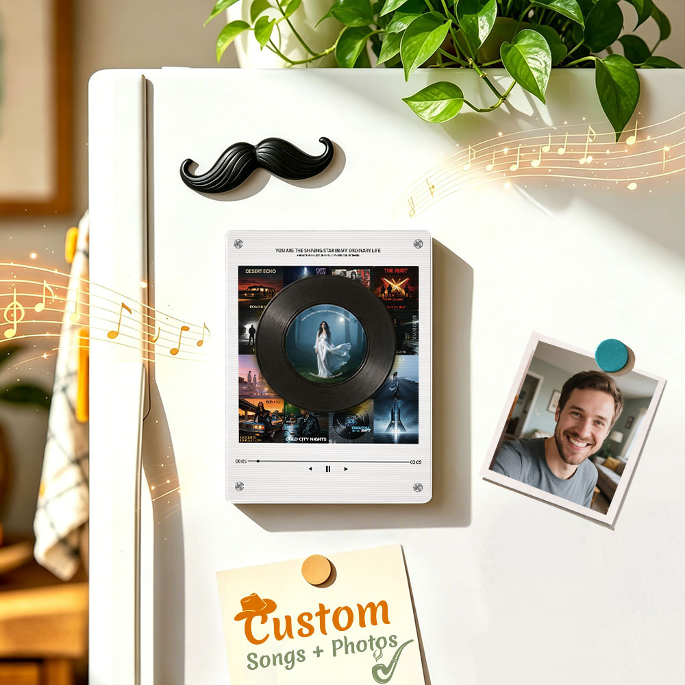 Personalisierter Kühlschrankmagnet Mit Schallplattenmotiv – Magnet Mit Individuellem Foto Und Musikwiedergabe, Retro-Musik-Wanddeko, Geschenk Für Paare Und Familien - FotoSocken