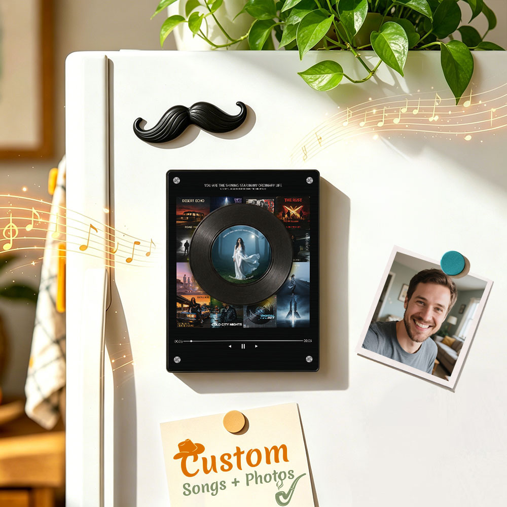 Personalisierter Kühlschrankmagnet Mit Schallplattenmotiv – Magnet Mit Individuellem Foto Und Musikwiedergabe, Retro-Musik-Wanddeko, Geschenk Für Paare Und Familien - FotoSocken