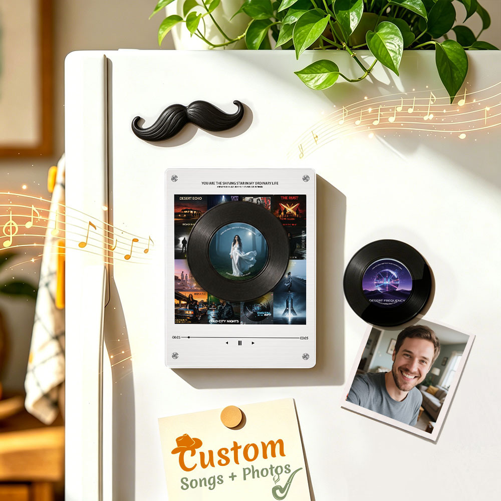 Personalisierter Kühlschrankmagnet Mit Schallplattenmotiv – Magnet Mit Individuellem Foto Und Musikwiedergabe, Retro-Musik-Wanddeko, Geschenk Für Paare Und Familien - FotoSocken