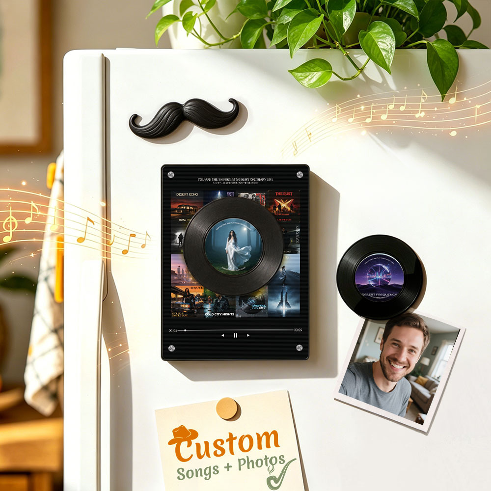 Personalisierter Kühlschrankmagnet Mit Schallplattenmotiv – Magnet Mit Individuellem Foto Und Musikwiedergabe, Retro-Musik-Wanddeko, Geschenk Für Paare Und Familien - FotoSocken