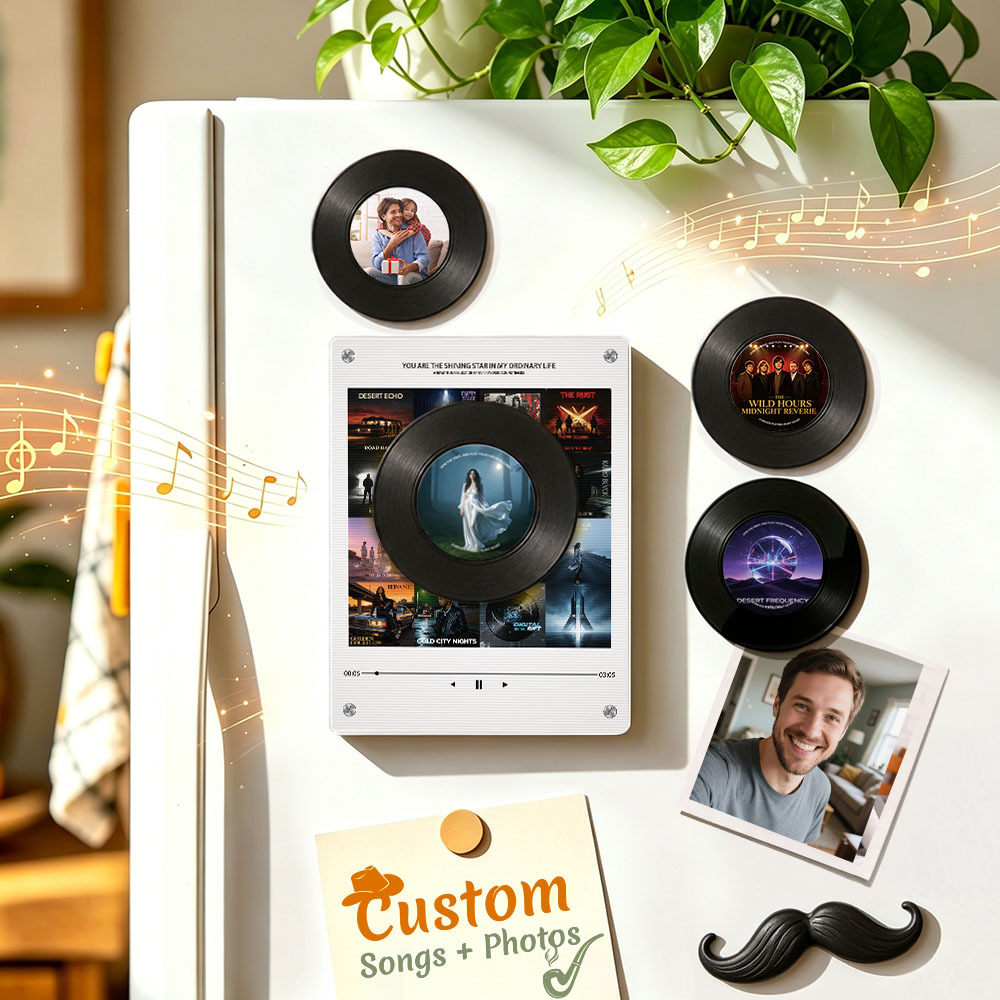 Personalisierter Kühlschrankmagnet Mit Schallplattenmotiv – Magnet Mit Individuellem Foto Und Musikwiedergabe, Retro-Musik-Wanddeko, Geschenk Für Paare Und Familien - FotoSocken
