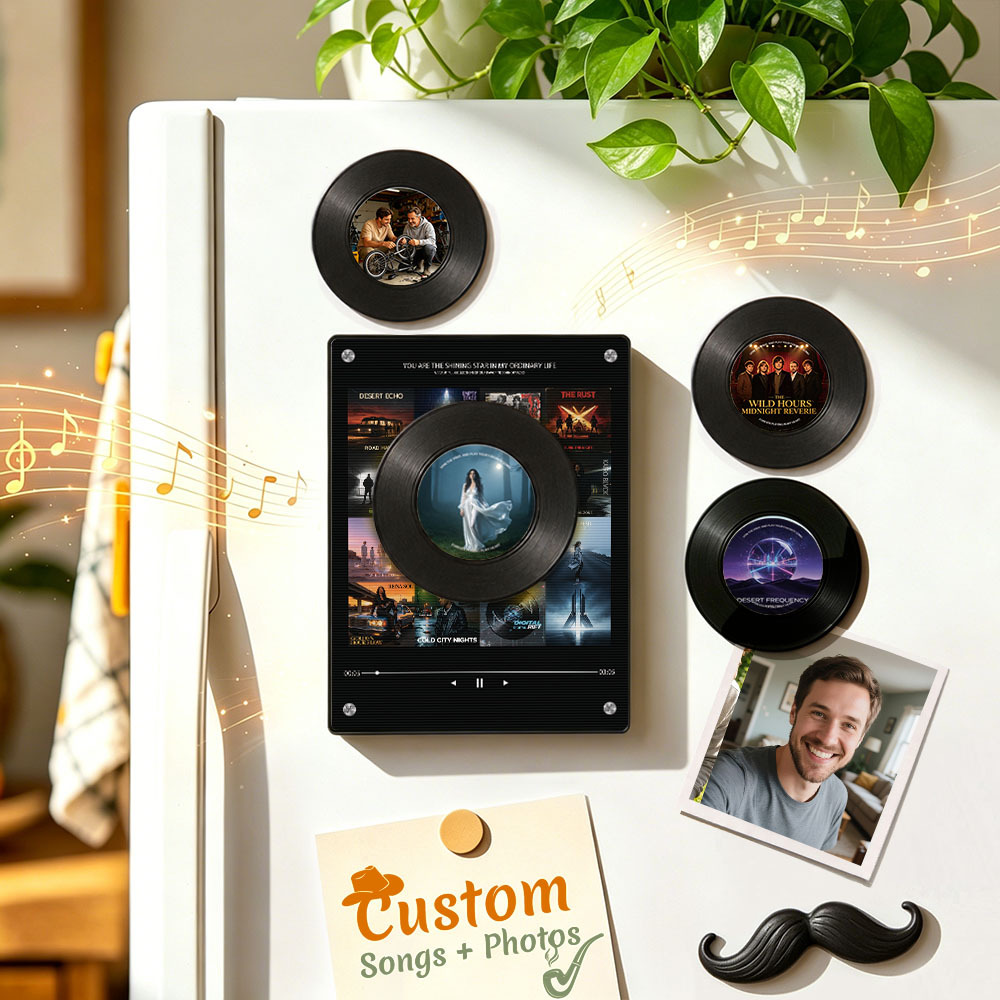 Personalisierter Kühlschrankmagnet Mit Schallplattenmotiv – Magnet Mit Individuellem Foto Und Musikwiedergabe, Retro-Musik-Wanddeko, Geschenk Für Paare Und Familien - FotoSocken