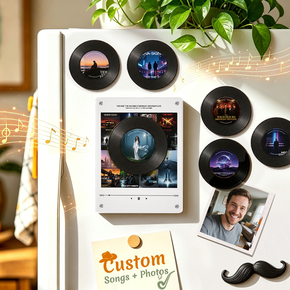 Personalisierter Kühlschrankmagnet Mit Schallplattenmotiv – Magnet Mit Individuellem Foto Und Musikwiedergabe, Retro-Musik-Wanddeko, Geschenk Für Paare Und Familien - FotoSocken