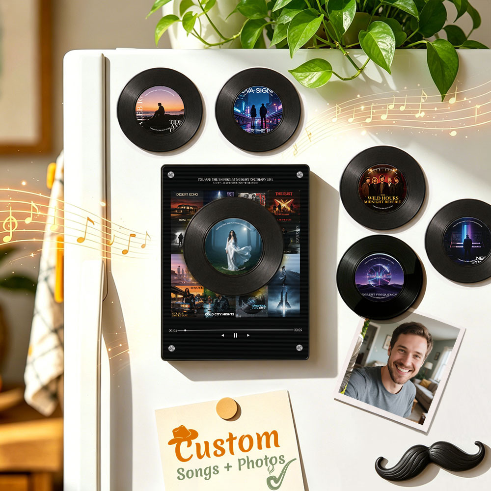 Personalisierter Kühlschrankmagnet Mit Schallplattenmotiv – Magnet Mit Individuellem Foto Und Musikwiedergabe, Retro-Musik-Wanddeko, Geschenk Für Paare Und Familien - FotoSocken