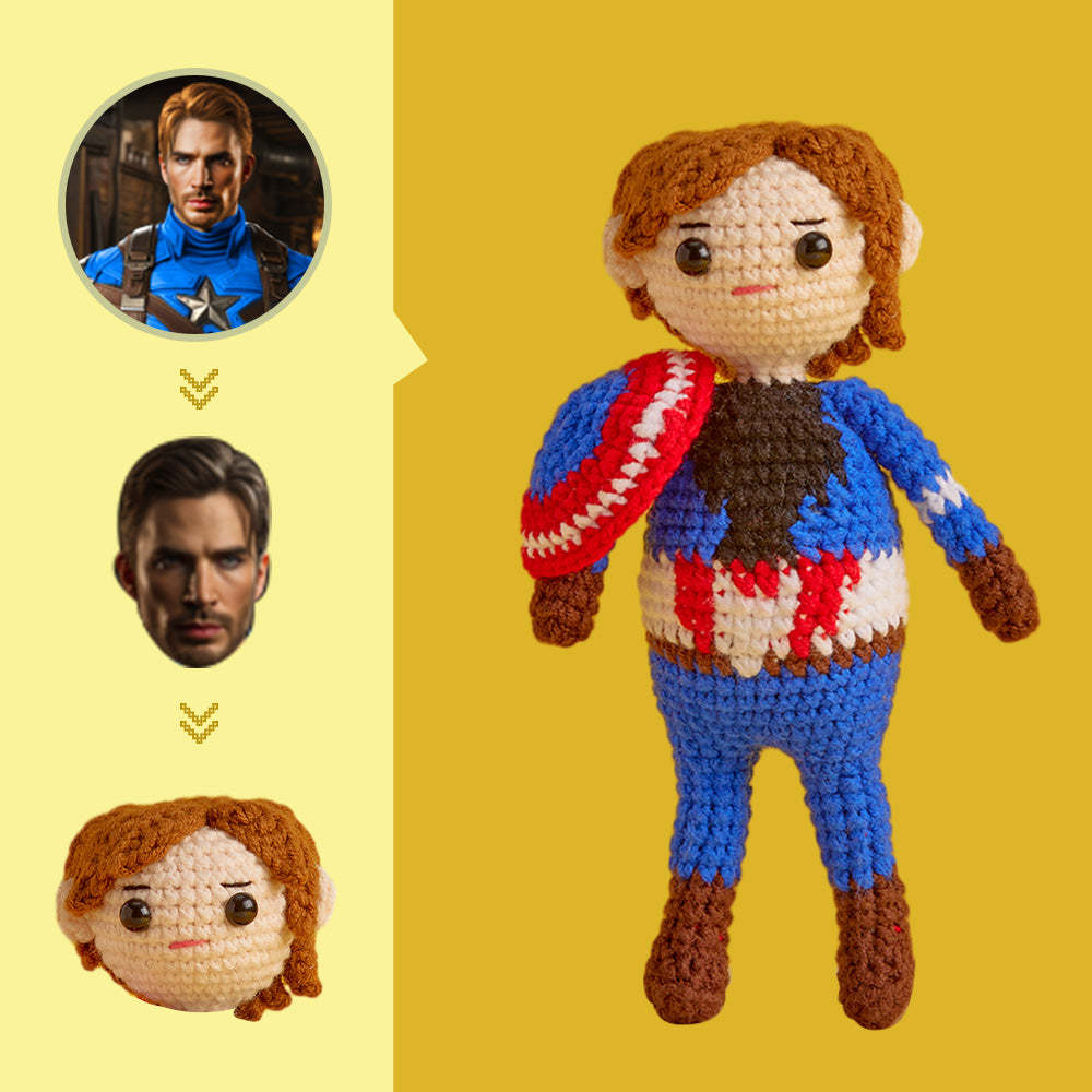 Häkelpuppe Mit Individuellem Gesicht, Personalisierte Geschenke, Handgewebte Minipuppen – Captain America - 