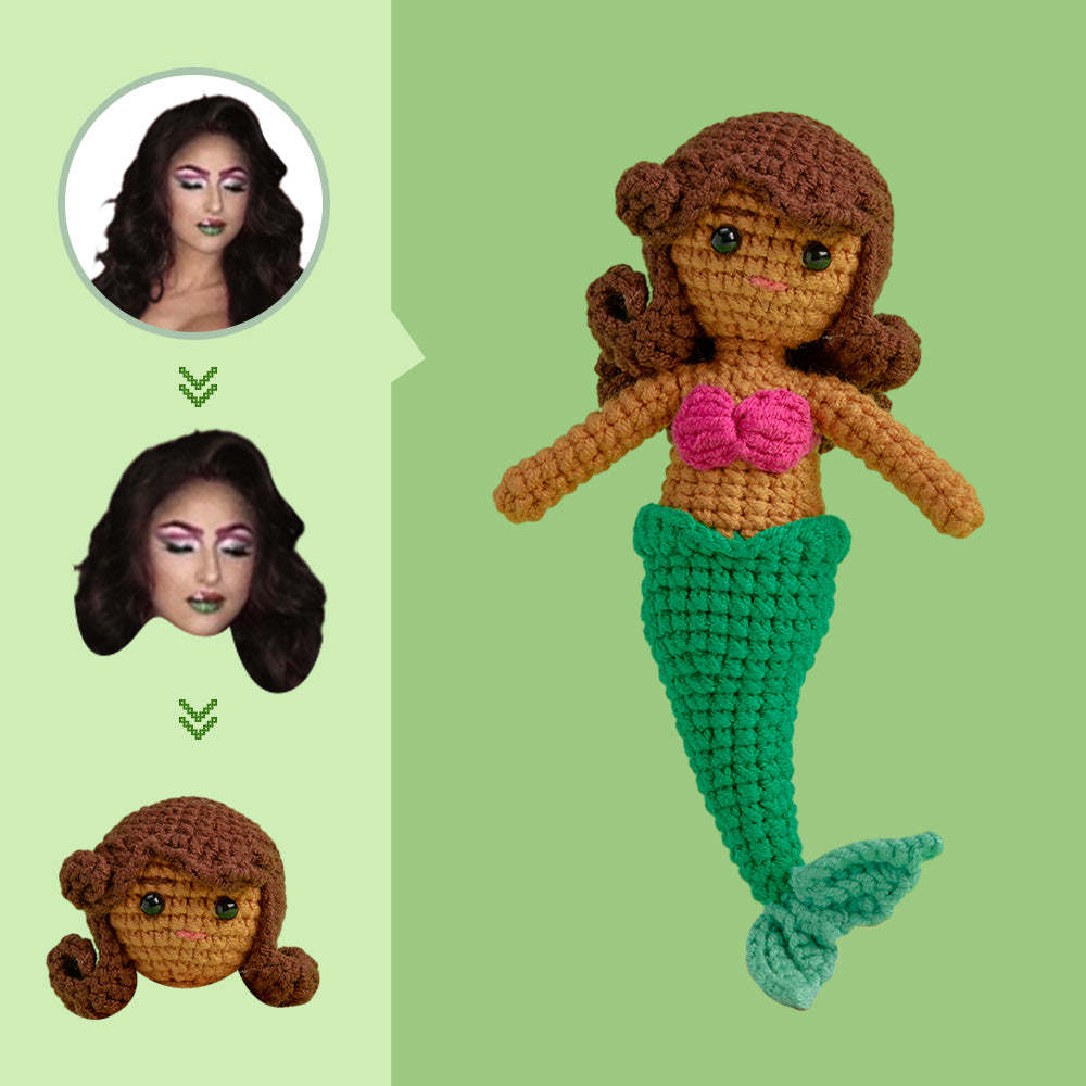 Häkelpuppe Mit Individuellem Gesicht, Personalisierte Geschenke, Handgewebte Minipuppen – Meerjungfrau - 