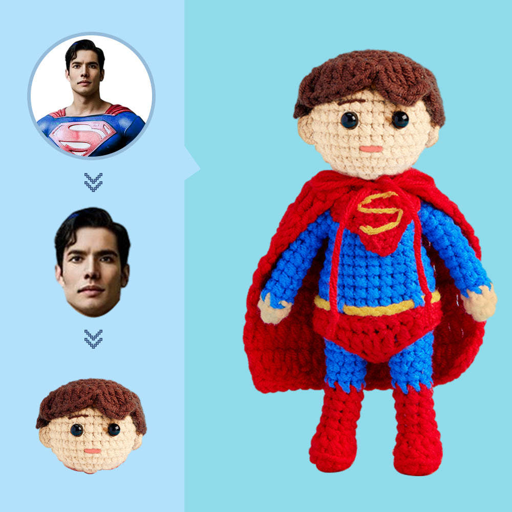Häkelpuppe Mit Individuellem Gesicht, Personalisierte Geschenke, Handgewebte Minipuppen – Superman - 