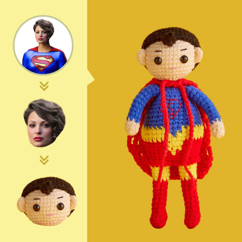 Häkelpuppe Mit Individuellem Gesicht, Personalisierte Handgewebte Mini-puppengeschenke – Supergirl - 