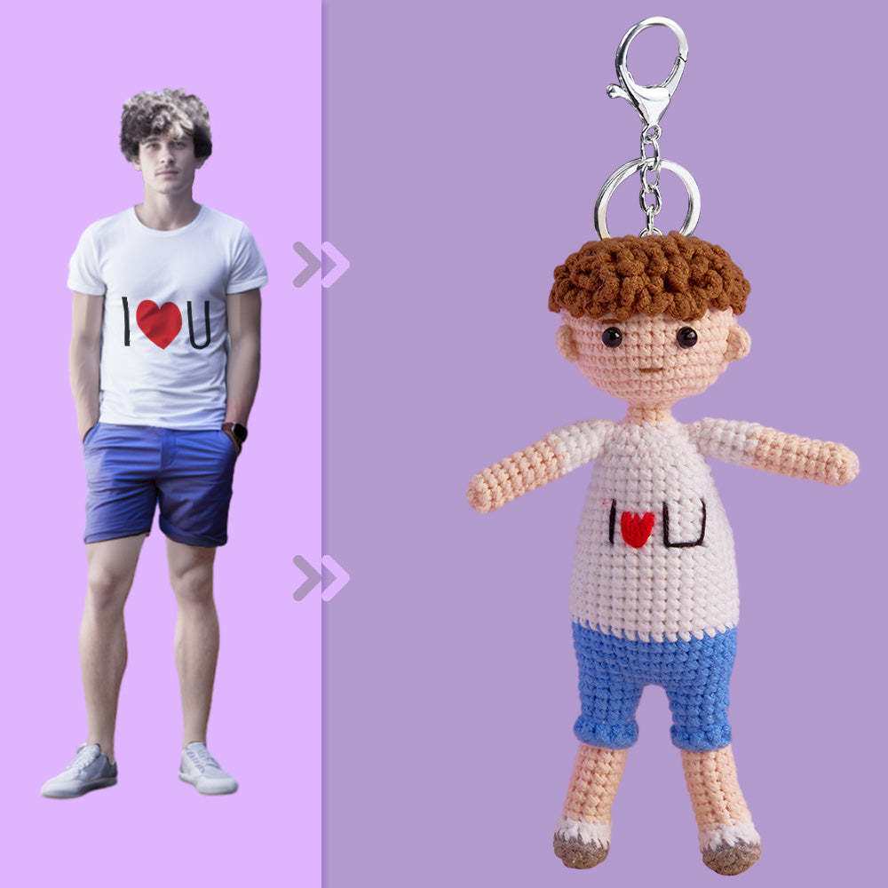 Ganzkörper Anpassbare 1-personen-häkelpuppe, Personalisierte Geschenke, Handgewebte Minipuppen – I Love U Boy - 