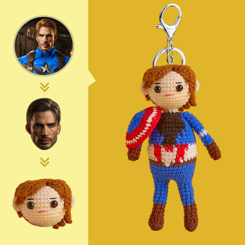 Häkelpuppe Mit Individuellem Gesicht, Personalisierte Geschenke, Handgewebte Minipuppen – Captain America - 