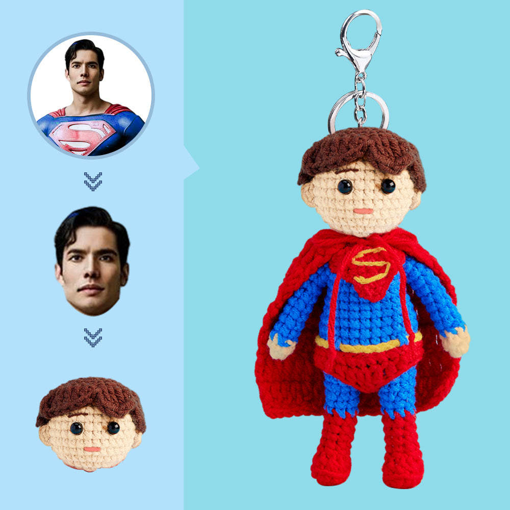 Häkelpuppe Mit Individuellem Gesicht, Personalisierte Geschenke, Handgewebte Minipuppen – Superman - 