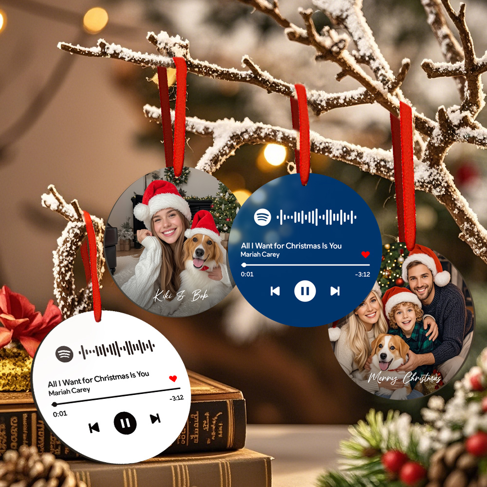 Benutzerdefinierte Scannbare Spotify-code-ornamente, Foto-hängeornament, Graviertes Individuelles Musiklied-ornament, Valentinstagsgeschenk - FotoSocken