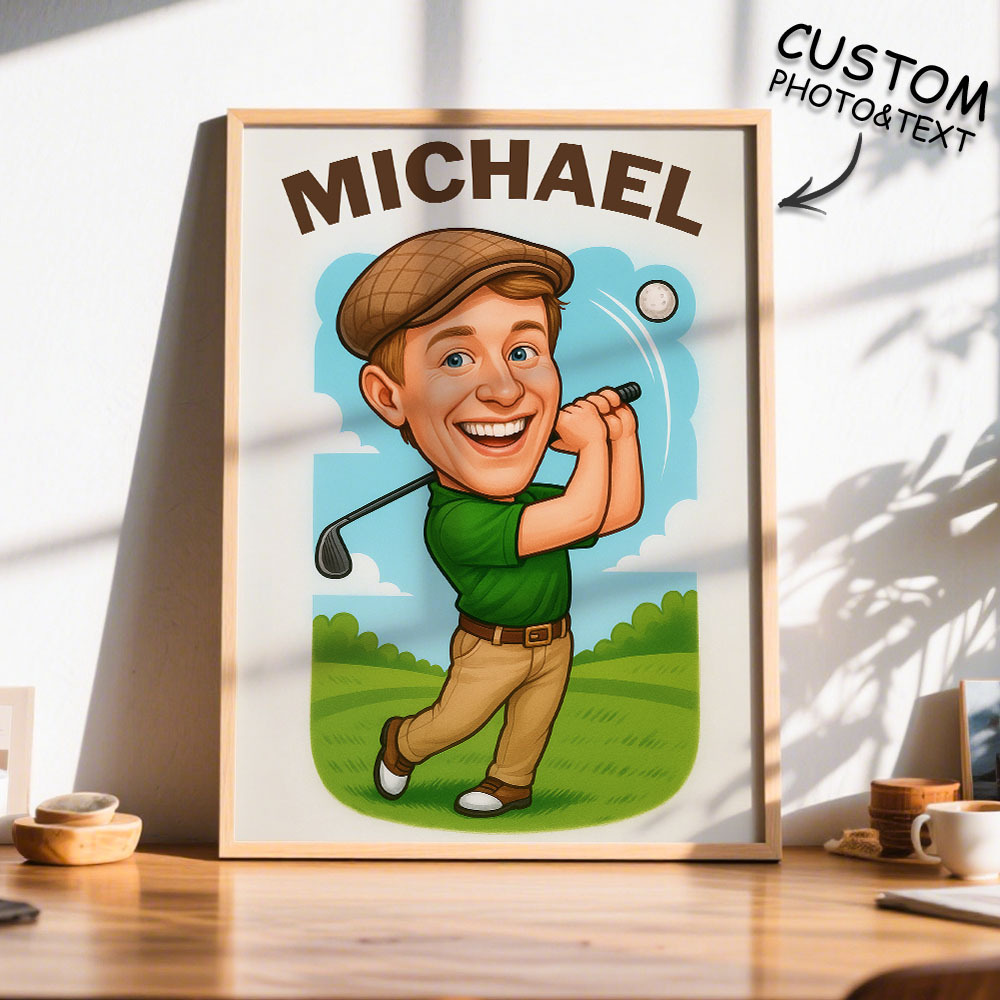 Personalisiertes Lustiges Golf-karikatur-portrait Vom Foto - Cartoon-kunst-geschenk Für Sportfans Und Spieler