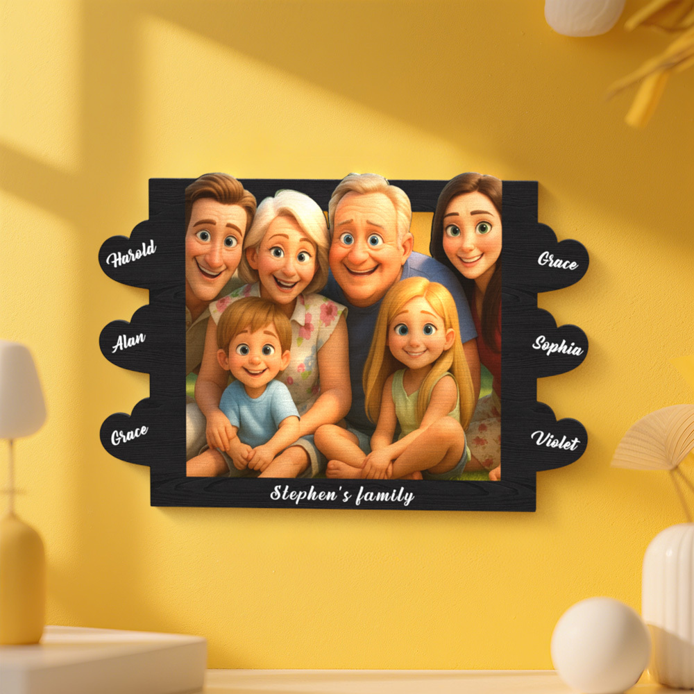Personalisierter Herzförmiger Bilderrahmen Im Cartoon-stil Mit Namen, Das Beste Geschenk Zum Jahrestag, Geburtstag, Familie, Urlaub - FotoSocken